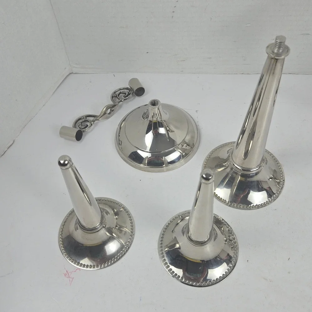 Vintage Silver-plated 3-Arm Trumpet Epergne Beaded Edge Vases 9.5x11
